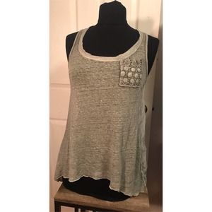 Uno Pui Uno Silk Cotton Blend Tunic Tank Top with Crochet Lace Detail S